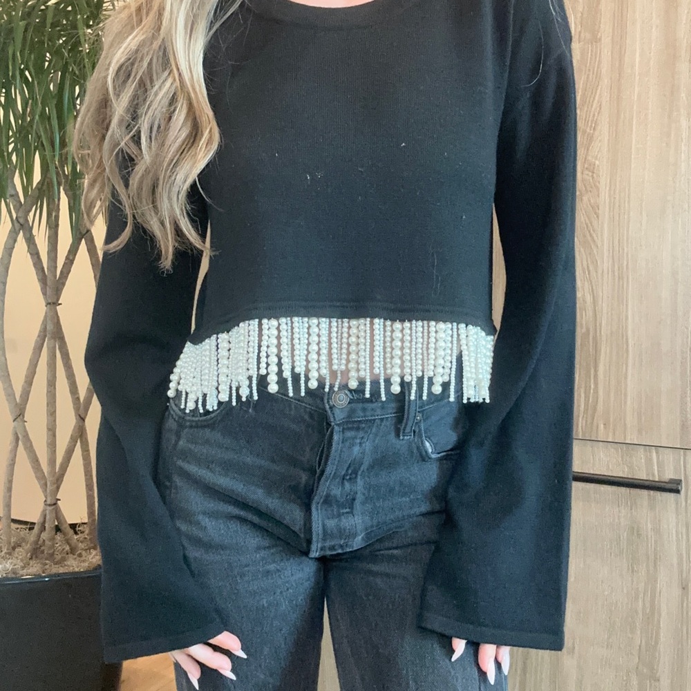 LOVERS + FRIENDS | pearl embellished cropped sweater